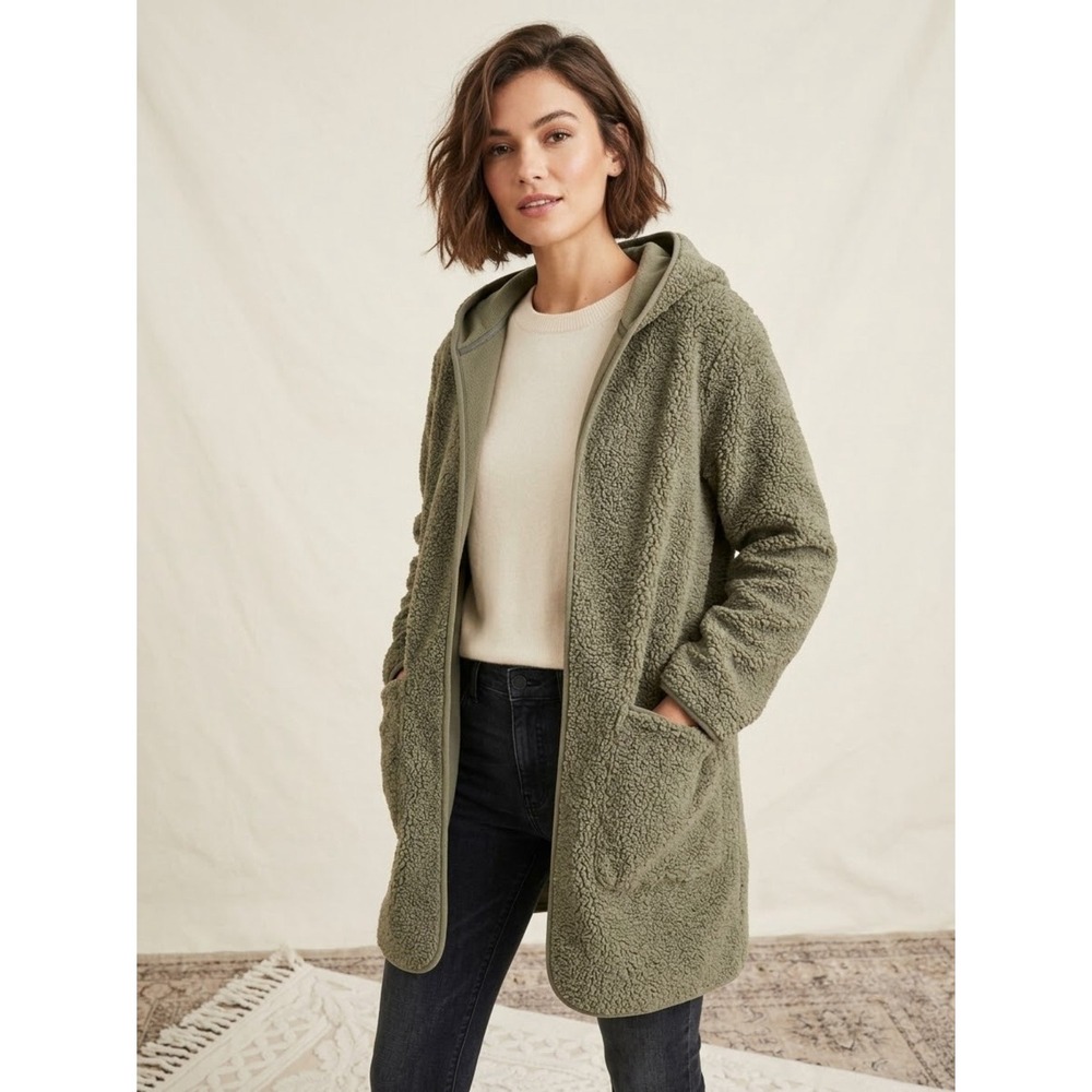 Joie Sage Green Sherpa Hooded Open Front Coat Cardigan S Earthy Layers Boho Cozy